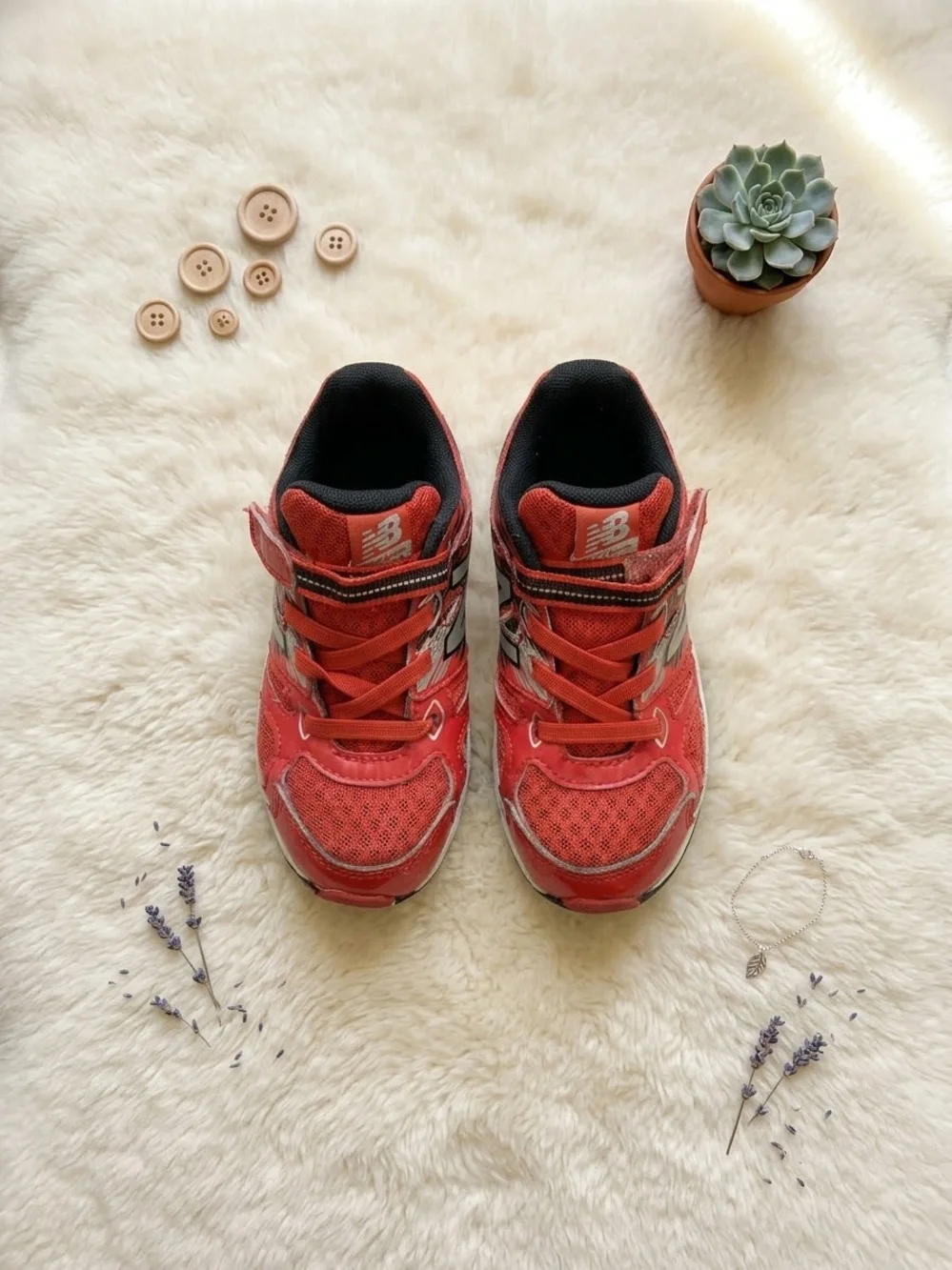 New Balance Kids Red and Black Velcro Lace Sneakers